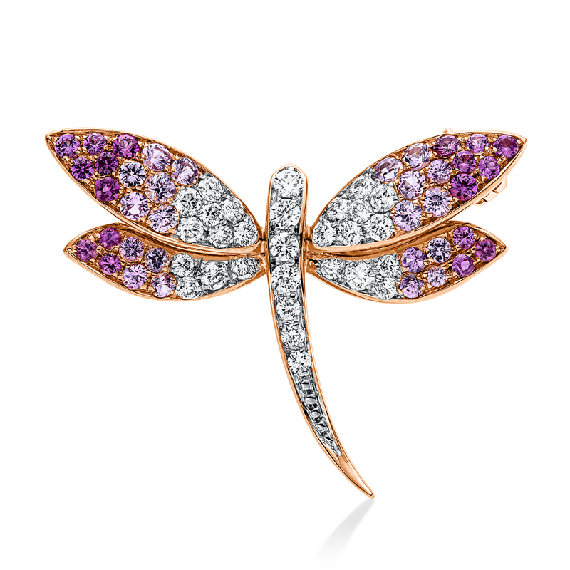 Brosche mit Saphir  aus 750/-18 Karat Rotgold / Weißgold mit 29 Diamanten 0