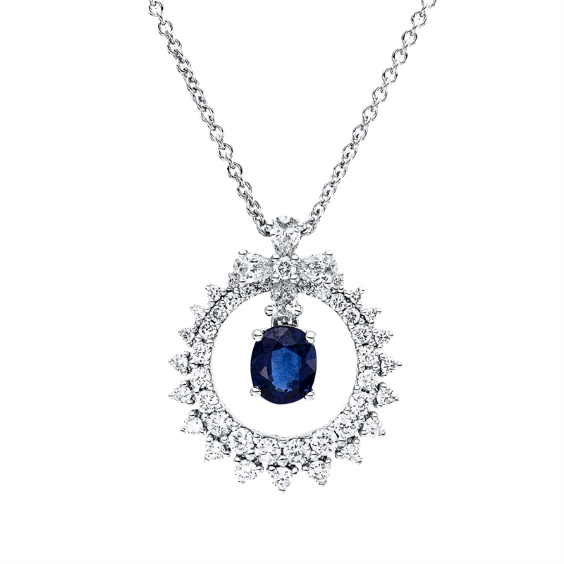 Anhänger mit Saphir  aus 750/-18 Karat Weißgold mit 46 Diamanten 0