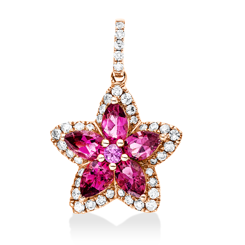 Anhänger mit Rubellit  aus 750/-18 Karat Rotgold mit 40 Diamanten 0