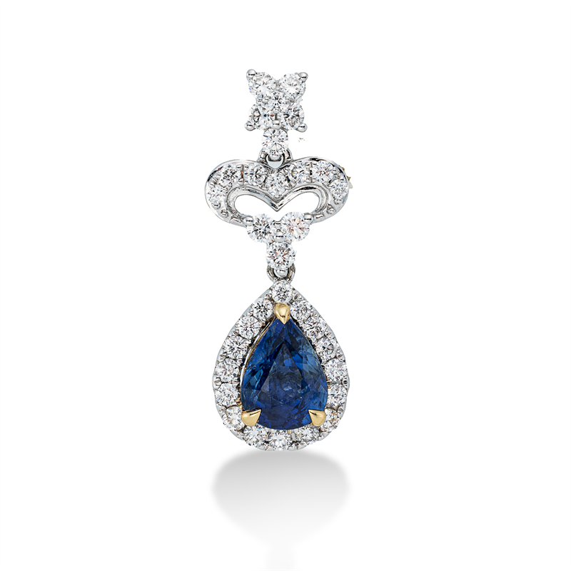 Anhänger mit Saphir  aus 750/-18 Karat Weißgold / Gelbgold mit 32 Diamanten 0