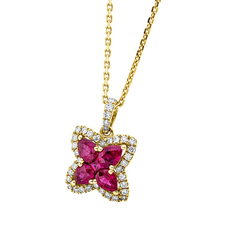 Anhänger mit Rubin  aus 585/-14 Karat Gelbgold mit 37 Diamanten 0