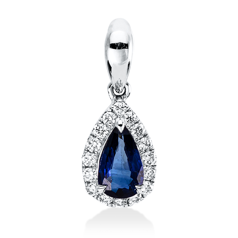 Anhänger mit Saphir  aus 750/-18 Karat Weißgold mit 18 Diamanten 0