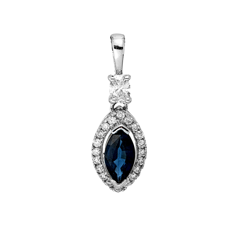 Anhänger mit Saphir  aus 750/-18 Karat Weißgold mit 21 Diamanten 0
