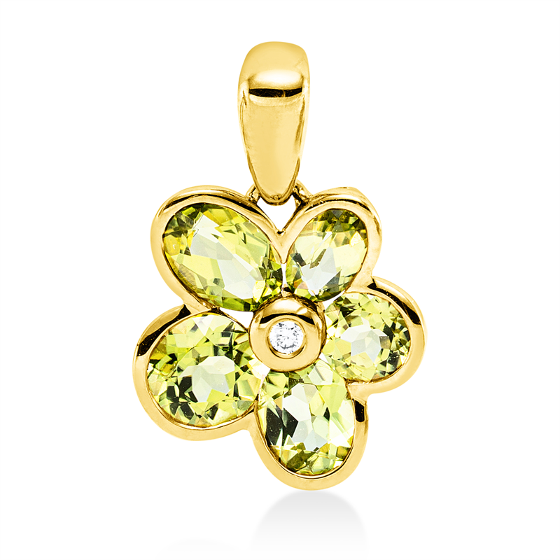 Anhänger mit Peridot  aus 750/-18 Karat Gelbgold mit 1 Diamant 0
