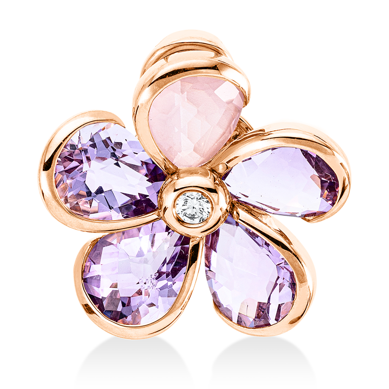 Anhänger mit Rosenquarz  aus 750/-18 Karat Rotgold mit 1 Diamant 0