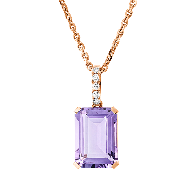 Anhänger mit Amethyst  aus 750/-18 Karat Rotgold mit 5 Diamanten 0