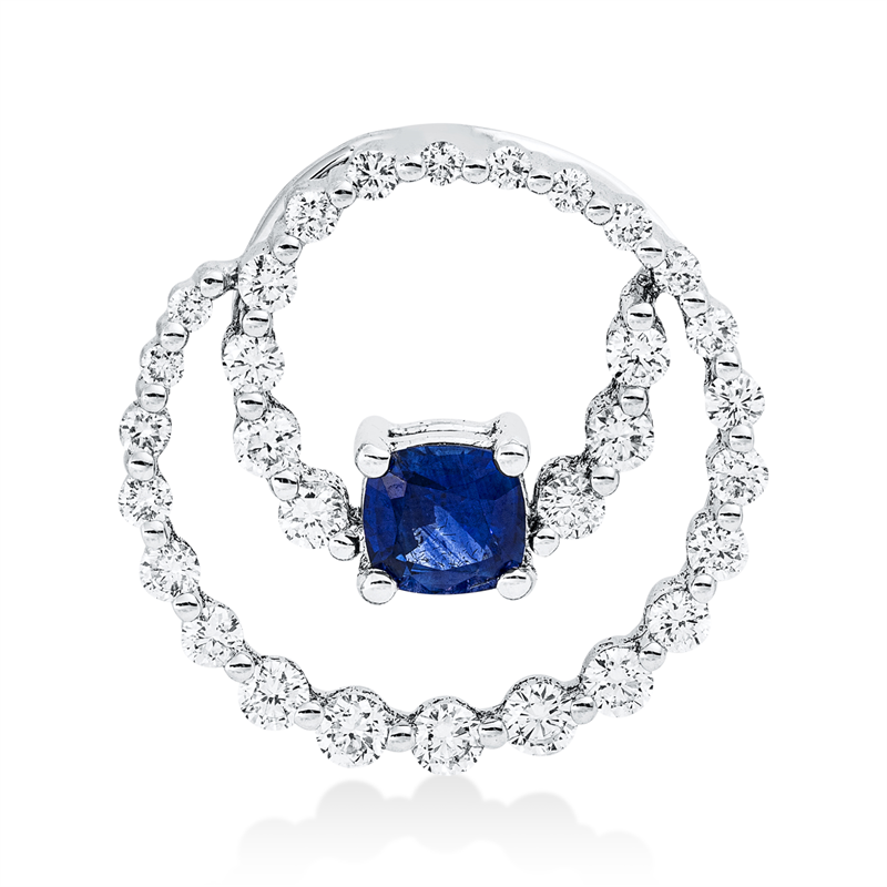 Anhänger mit Saphir  aus 750/-18 Karat Weißgold mit 30 Diamanten 0