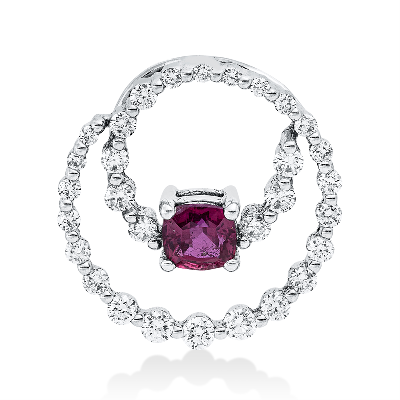 Anhänger mit Rubin  aus 750/-18 Karat Weißgold mit 30 Diamanten 0
