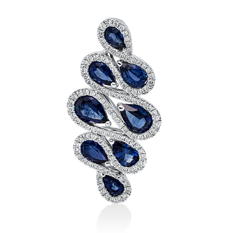 Anhänger mit Saphir  aus 750/-18 Karat Weißgold mit 121 Diamanten 0