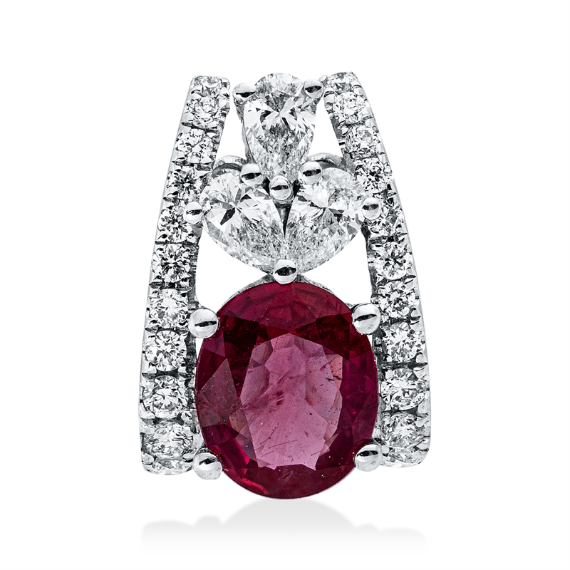 Anhänger mit Rubin  aus 750/-18 Karat Weißgold mit 23 Diamanten 0