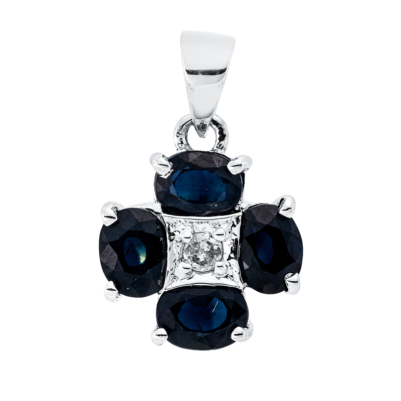 Anhänger mit Saphir  aus 750/-18 Karat Weißgold mit 1 Diamant 0