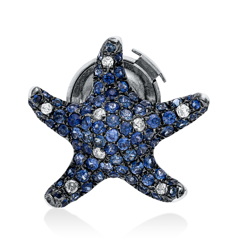 Brosche mit Saphir  aus 750/-18 Karat Weißgold mit 8 Diamanten 0