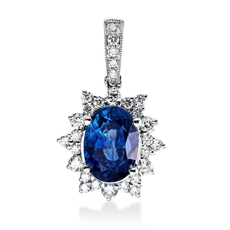 Anhänger mit Saphir  aus 750/-18 Karat Weißgold mit 29 Diamanten 0