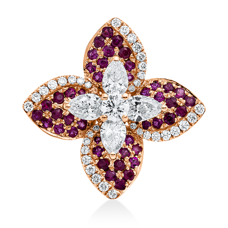 Anhänger mit Rubin  aus 750/-18 Karat Rotgold mit 41 Diamanten 0