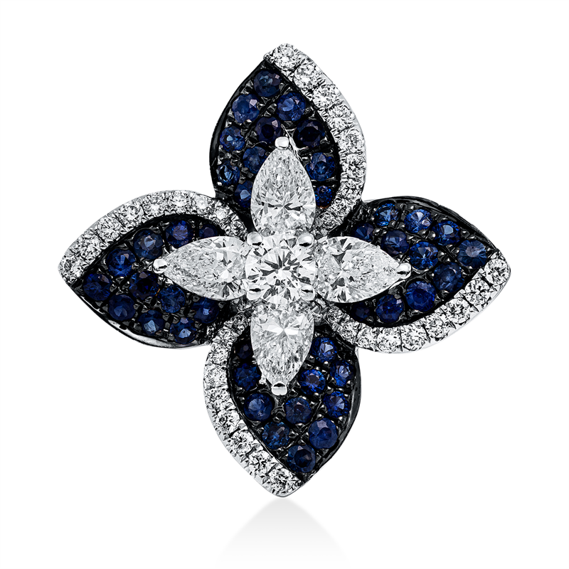 Anhänger mit Saphir  aus 750/-18 Karat Weißgold mit 41 Diamanten 0
