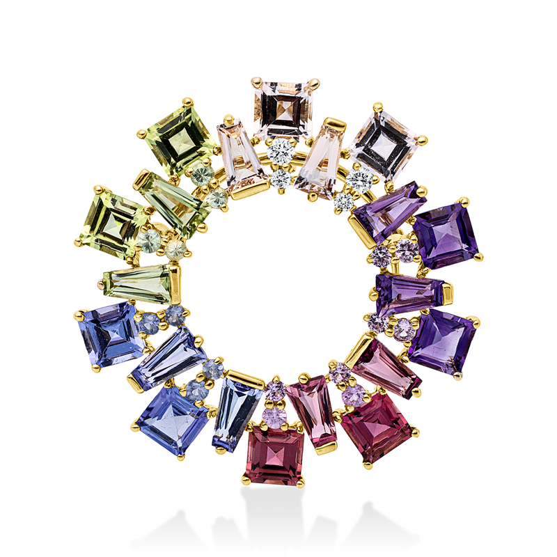 Brosche mit Tsavorith  aus 750/-18 Karat Gelbgold mit 4 Diamanten 0
