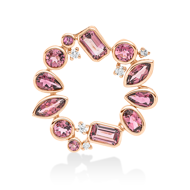Anhänger mit Turmalin  aus 750/-18 Karat Rotgold mit 5 Diamanten 0