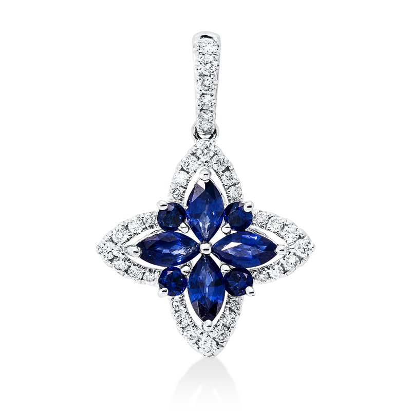 Anhänger mit Saphir  aus 750/-18 Karat Weißgold mit 34 Diamanten 0