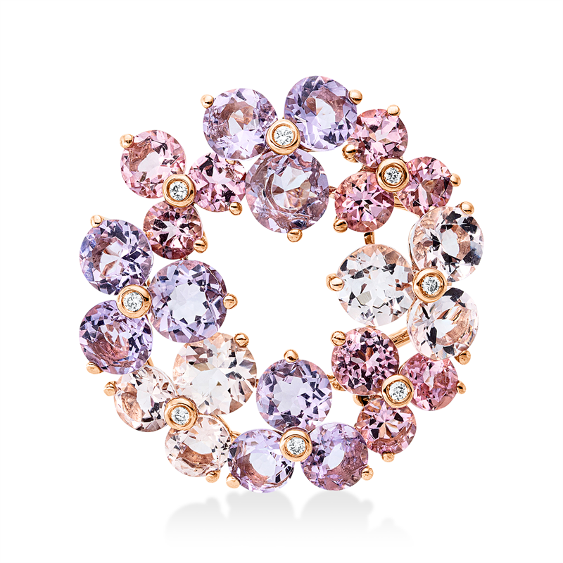 Brosche mit Turmalin  aus 750/-18 Karat Rotgold mit 8 Diamanten 0