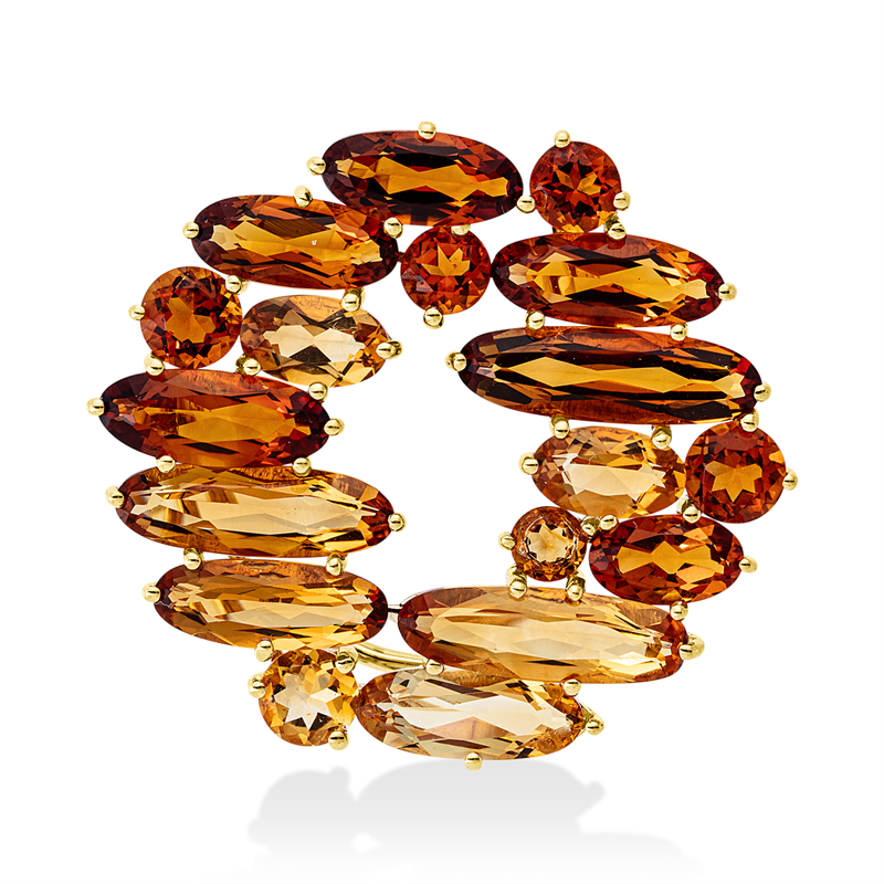 Brosche mit Citrin  aus 750/-18 Karat Gelbgold  