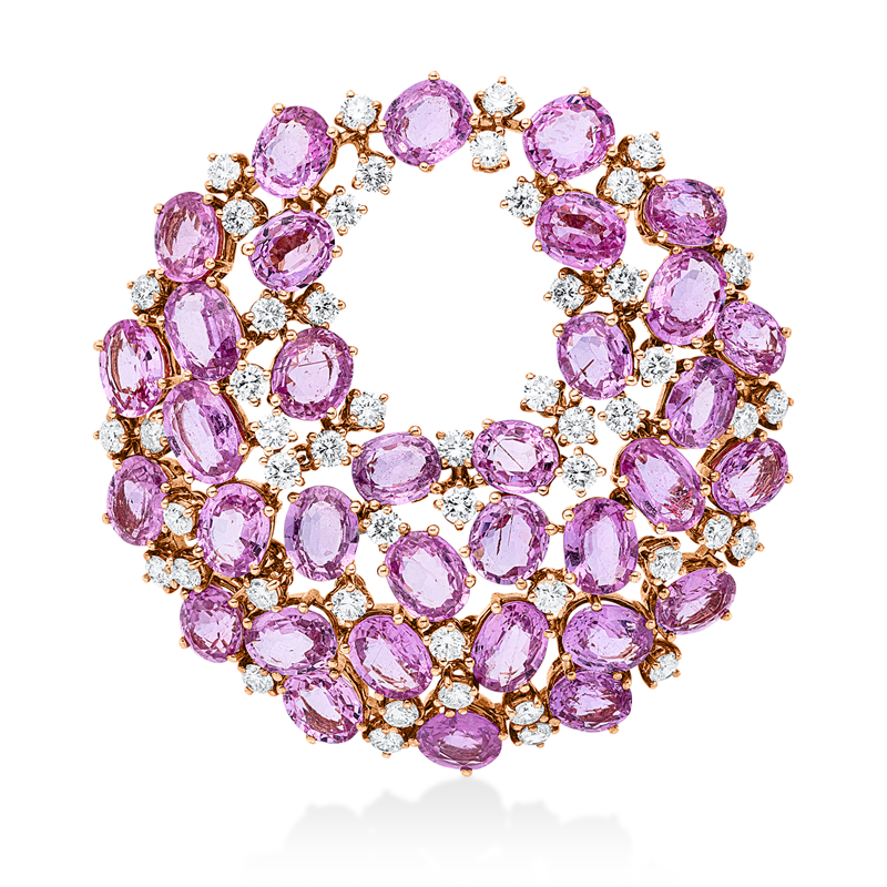 Anhänger mit Saphir  aus 750/-18 Karat Rotgold mit 50 Diamanten 3