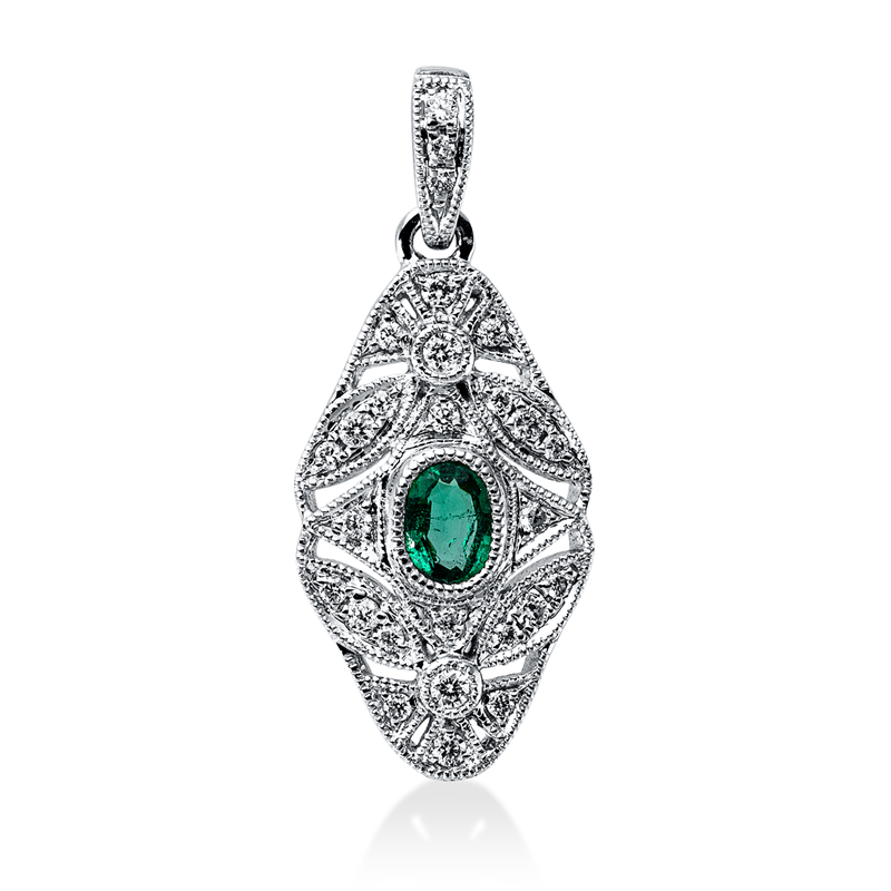 Anhänger mit Smaragd  aus 750/-18 Karat Weißgold mit 27 Diamanten 0