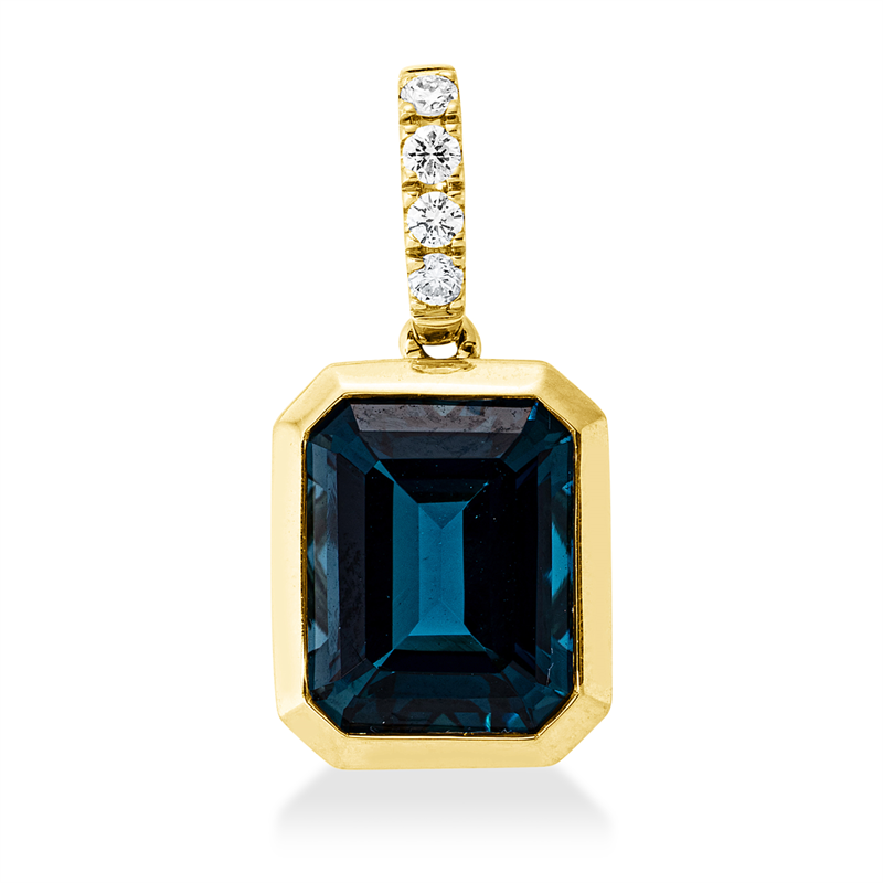 Anhänger mit Blautopas  aus 750/-18 Karat Gelbgold mit 4 Diamanten 0