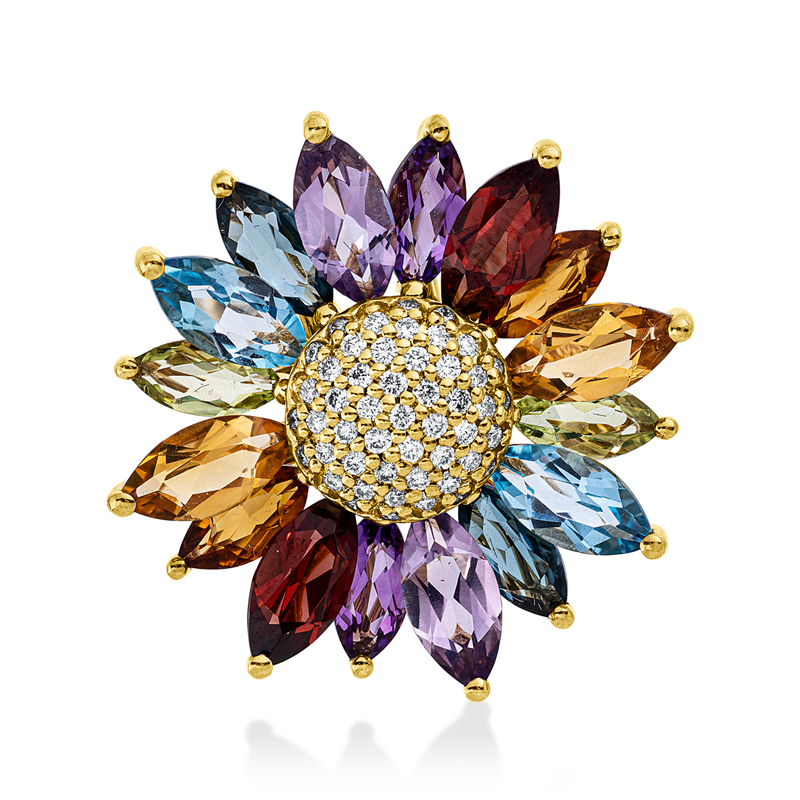 Anhänger mit Farbstein  aus 750/-18 Karat Gelbgold mit 49 Diamanten 0