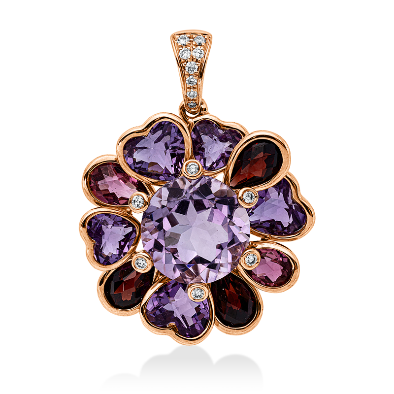 Anhänger mit Granat  aus 750/-18 Karat Rotgold mit 14 Diamanten 0