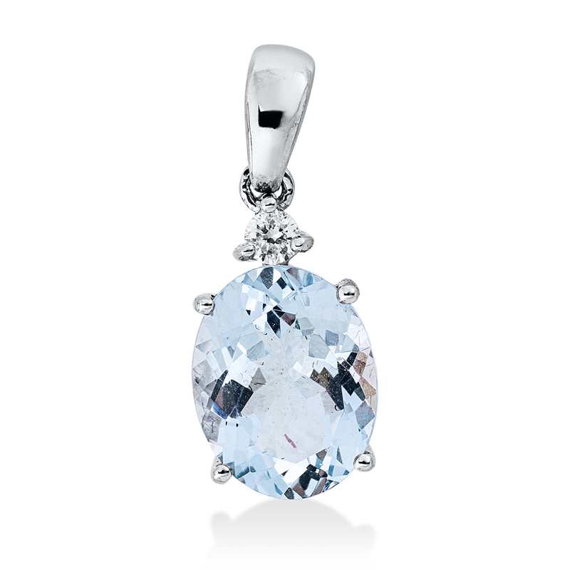 Anhänger mit Aquamarin  aus 750/-18 Karat Weißgold mit 1 Diamant 0