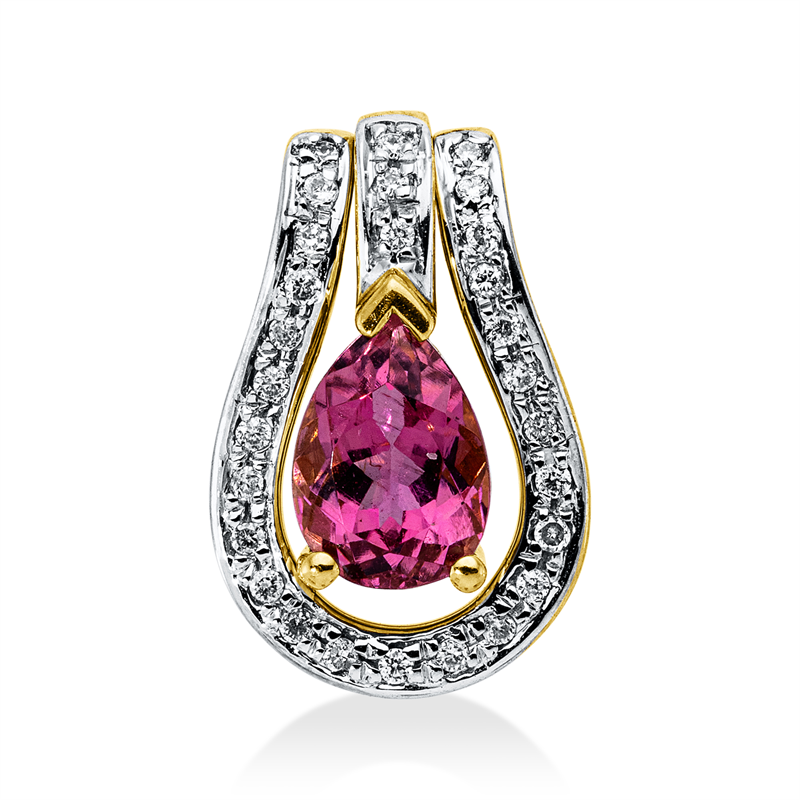 Anhänger mit Turmalin  aus 750/-18 Karat Gelbgold / Weißgold mit 41 Diamanten 0