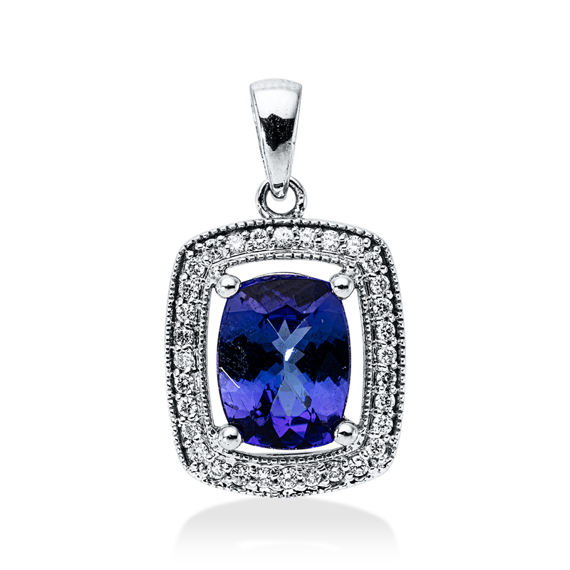 Anhänger mit Tansanit  aus 750/-18 Karat Weißgold mit 32 Diamanten 0