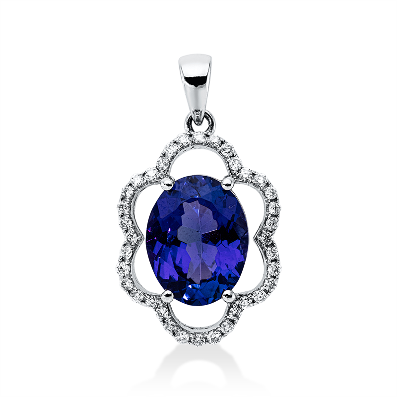 Anhänger mit Tansanit  aus 750/-18 Karat Weißgold mit 36 Diamanten 0