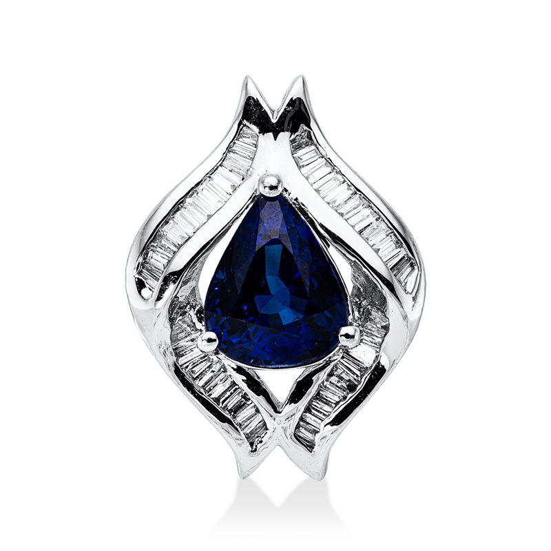 Anhänger mit Saphir  aus 750/-18 Karat Weißgold mit 38 Diamanten 0