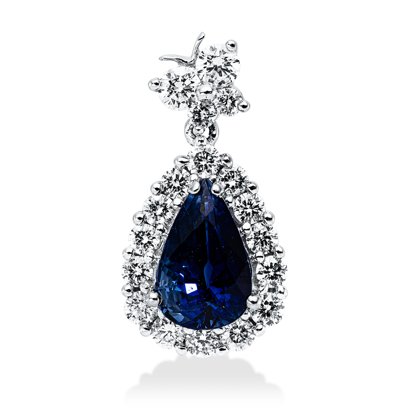 Anhänger mit Saphir  aus 750/-18 Karat Weißgold mit 18 Diamanten 0