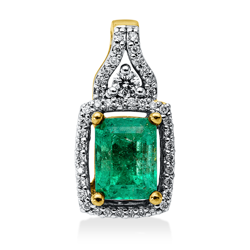 Anhänger mit Smaragd  aus 750/-18 Karat Gelbgold / Weißgold mit 43 Diamanten 0