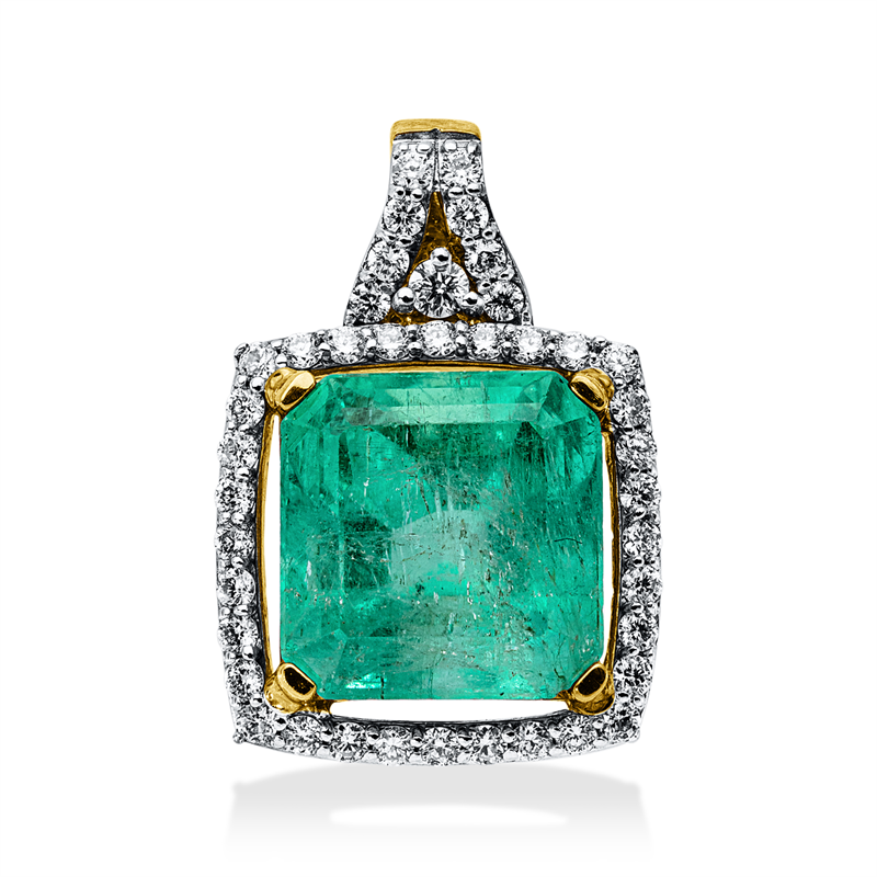Anhänger mit Smaragd  aus 750/-18 Karat Gelbgold / Weißgold mit 41 Diamanten 0