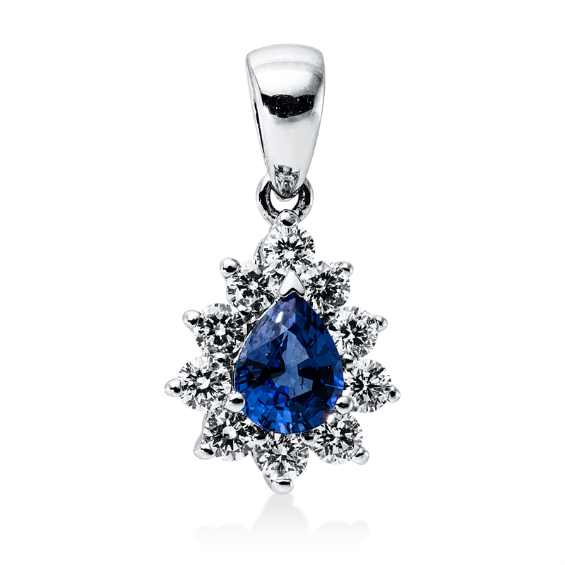 Anhänger mit Saphir  aus 750/-18 Karat Weißgold mit 10 Diamanten 0