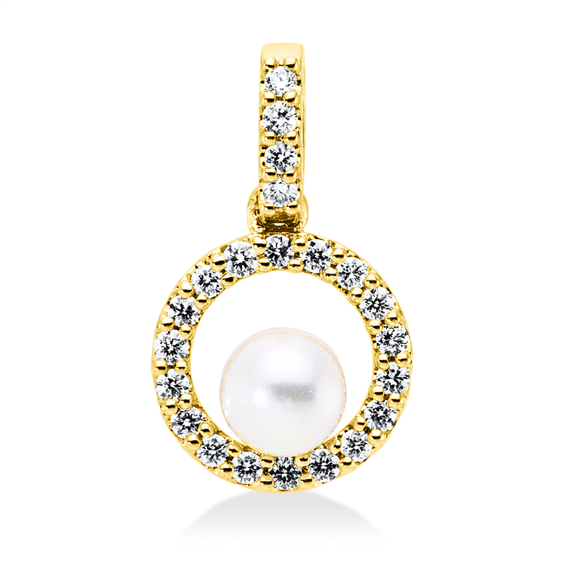 Anhänger   mit Süßwasserperle aus 750/-18 Karat Gelbgold mit 22 Diamanten 0