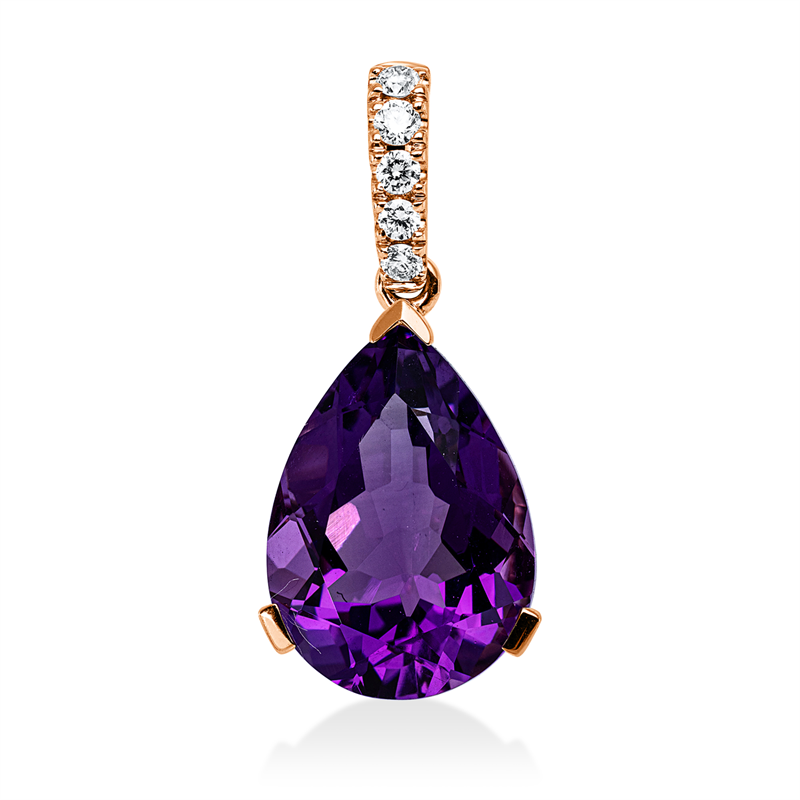 Anhänger mit Amethyst  aus 750/-18 Karat Rotgold mit 5 Diamanten 0