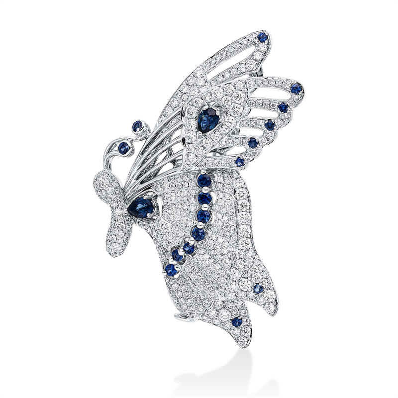 Brosche mit Saphir  aus 750/-18 Karat Weißgold mit 359 Diamanten 2