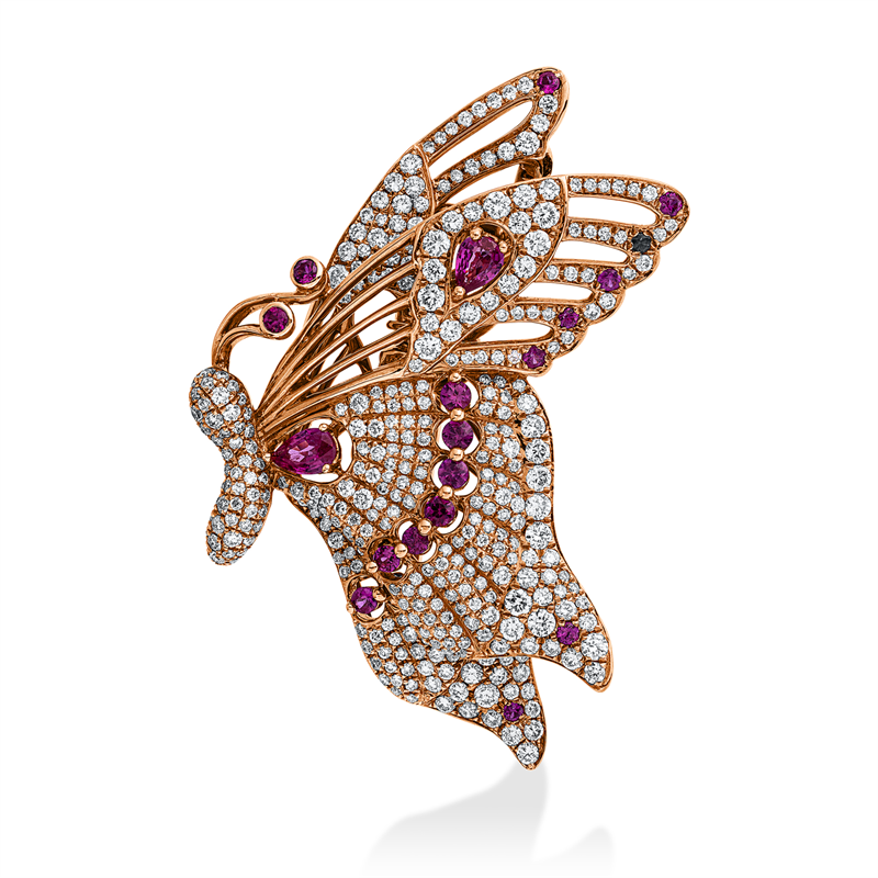 Brosche mit Rubin  aus 750/-18 Karat Rotgold mit 359 Diamanten 2