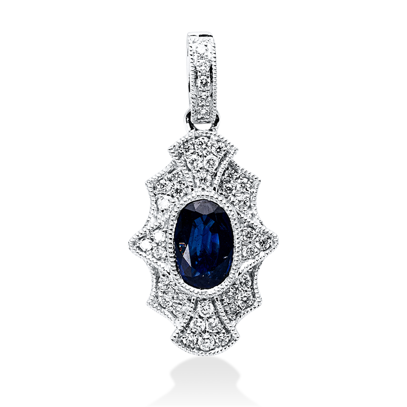 Anhänger mit Saphir  aus 750/-18 Karat Weißgold mit 39 Diamanten 0