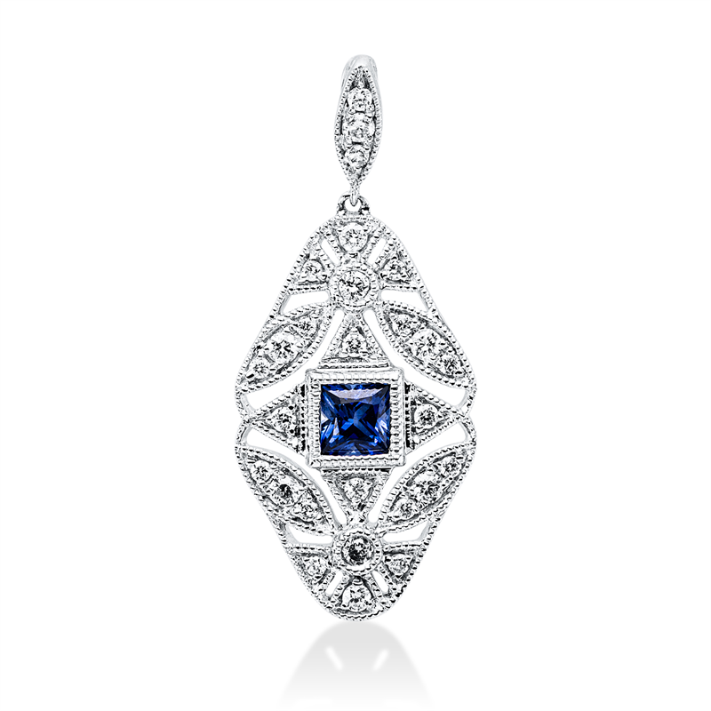 Anhänger mit Saphir  aus 750/-18 Karat Weißgold mit 27 Diamanten 0