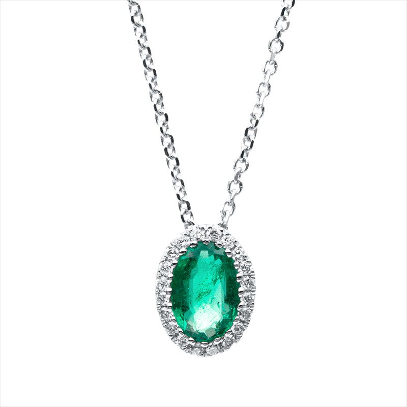 Collier mit Smaragd  aus 750/-18 Karat Weißgold mit 20 Diamanten 0