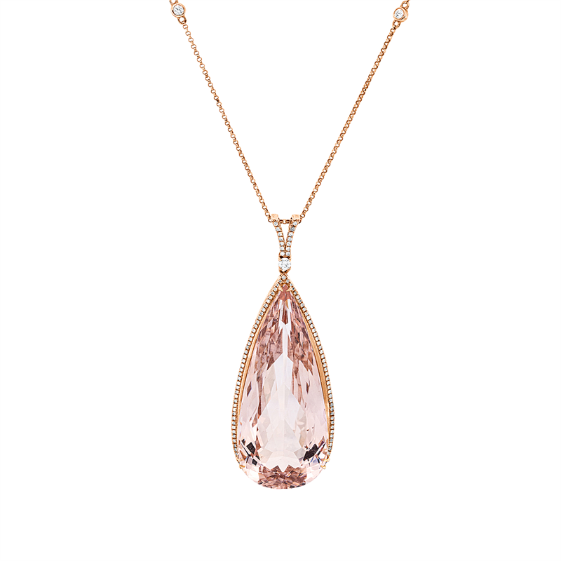 Collier mit Morganit  aus 585/-14 Karat Rotgold mit 125 Diamanten 0