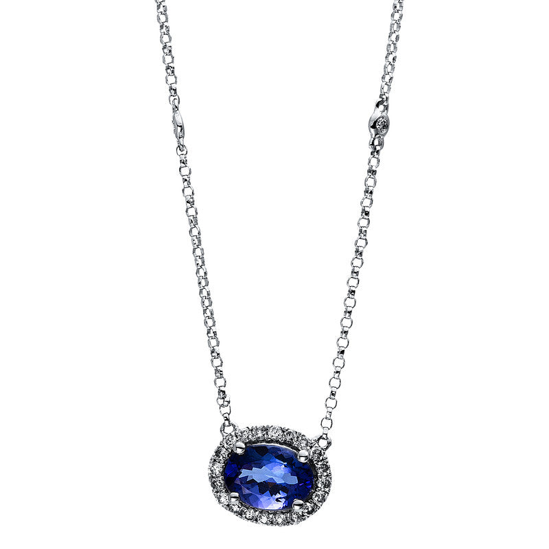 Collier mit Tansanit  aus 585/-14 Karat Weißgold mit 22 Diamanten 0