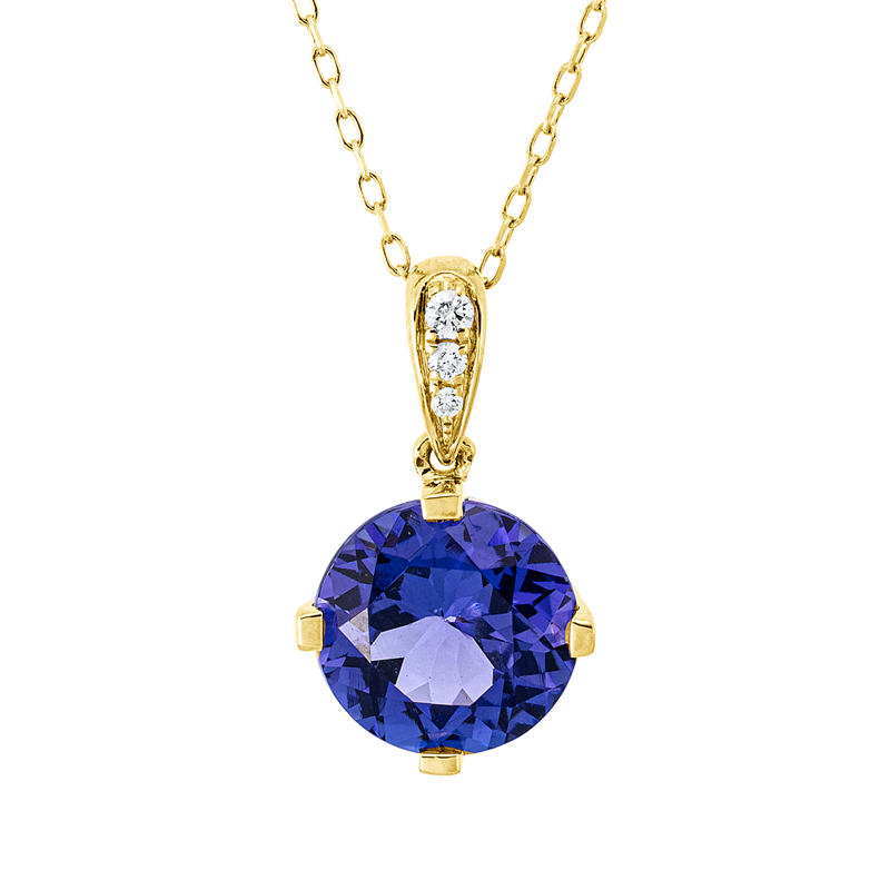 Collier mit Tansanit  aus 585/-14 Karat Gelbgold mit 3 Diamanten 0