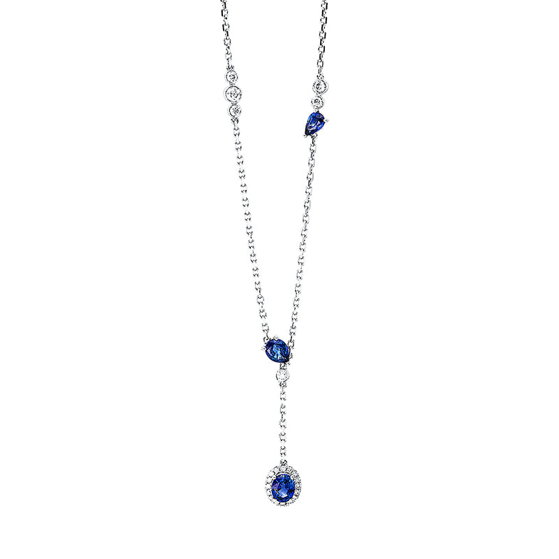 Collier mit Saphir  aus 750/-18 Karat Weißgold mit 22 Diamanten 0