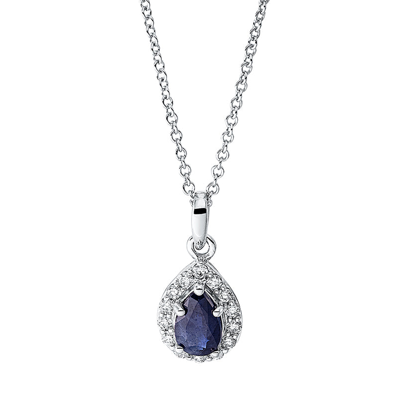 Collier mit Saphir  aus 750/-18 Karat Weißgold mit 14 Diamanten 0